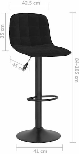 Stool Bar with Back & Adjustable Height Black Velvet-Black Metal 2pcs 42.5x45x105cm
