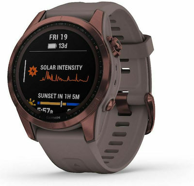 Garmin Fenix 7S Sapphire Solar Titan 42mm Rezistent la apă Ceas inteligent cu pulsometru (Titanium Dark Bronze with Shale Gray Band)