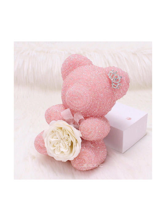 Ursuleț din Trandafiri Artificiali Roz 21.5cm în cutie Giftland