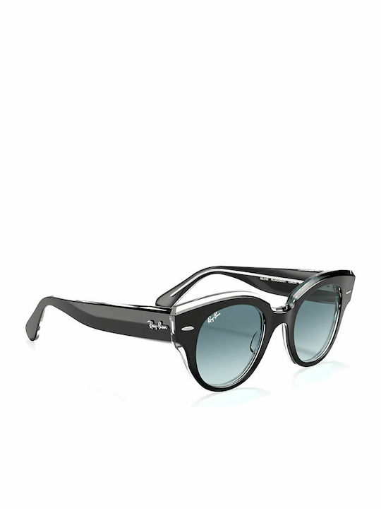 Ray Ban Roundabout Unisex Sunglasses with Black Plastic Frame and Blue Gradient Lens