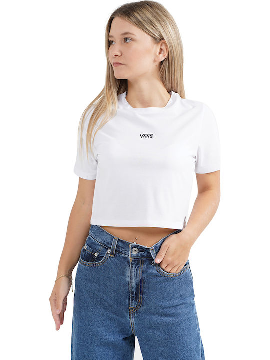 Flying V Women's Athletic Crop Top Short Sleeve with V Neckline White