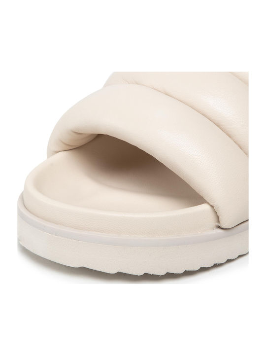 Amirra Leather Women's Flat Sandals in Beige Color
