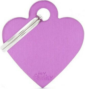 My Family Basic Dog ID Heart Purple Metal Small 2.5x2cm Personalized