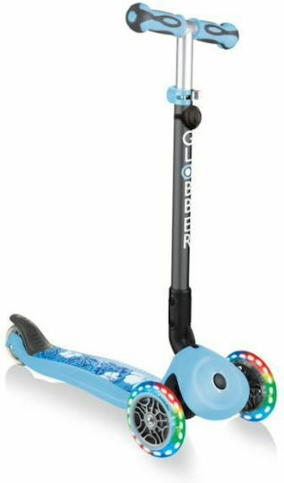 Globber Kids Scooter Foldable Go-Up Deluxe Fantasy Lights 3-Wheel for 3+ Years Blue