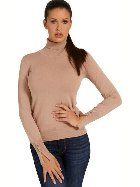 Winter Women's Fleece Turtleneck Long Sleeve Beige Blouse