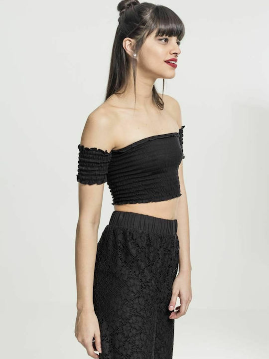 Women's Summer Crop Top Off-Shoulder Short Sleeve Black