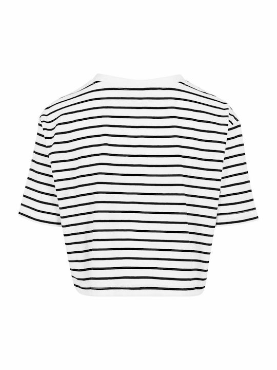 Women's Summer Crop Top Cotton Short Sleeve Striped White