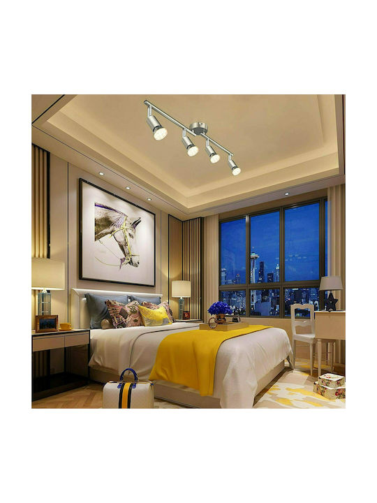 Defurhome Spot with 4 Lights and with Socket GU10 in Silver Color