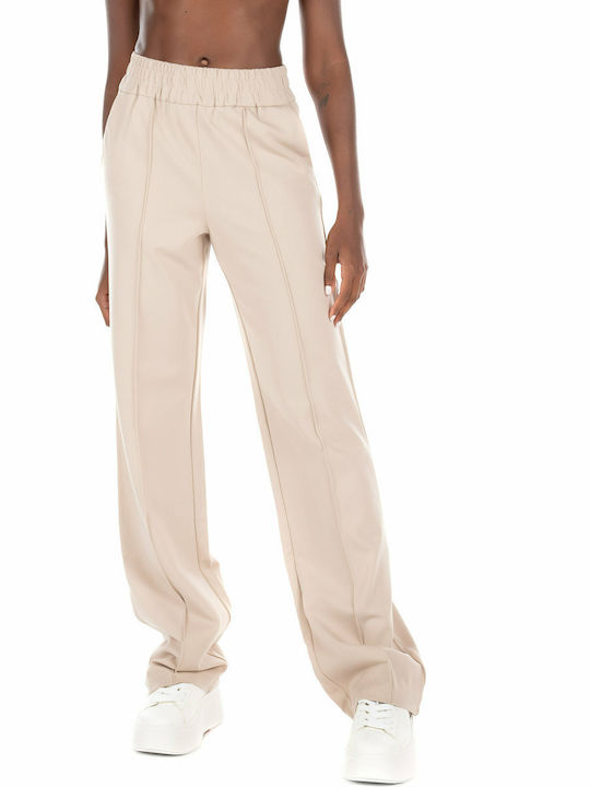 Damen Hoch tailliert Stoff Hose Beige