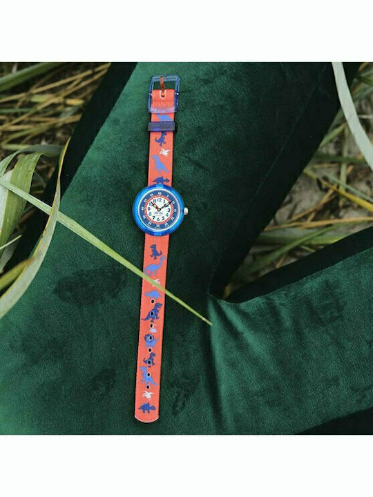 FlikFlak Dinosauritos Analoge Kinderuhr 33mm Rote Mit Stoffarmband