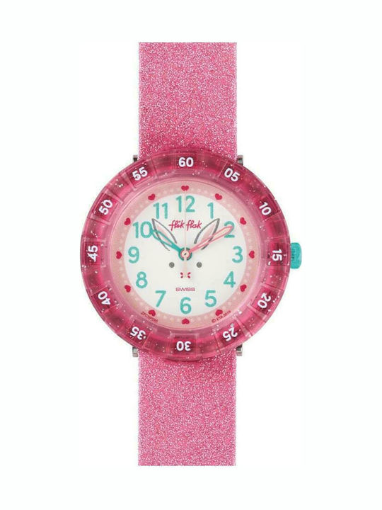FlikFlak Kids Analog Watch Bunnyaxus with Fabric Strap Pink