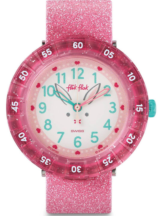 FlikFlak Kids Analog Watch Bunnyaxus with Fabric Strap Pink