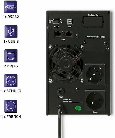 Qoltec Uninterruptible Power Supply 1000 UPS On-Line 1000VA 800W with 2 Schuko AC Outlets
