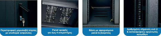 Central Boden Rack-Schrank 47U mit 2 gelochten Türen 60x100x229cm Schwarz 9900 3 696 47/C2