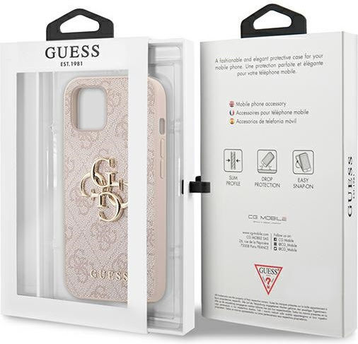 Guess Metal Logo Back Cover Fabric / Silicone Pink (iPhone 13)