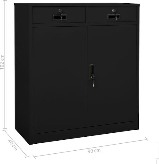 Метален Офисен Шкаф С Ключалка Черен 90x40x102см