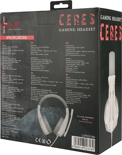 Lamtech Ceres Over Ear Gaming Headset με σύνδεση 3.5mm Λευκό