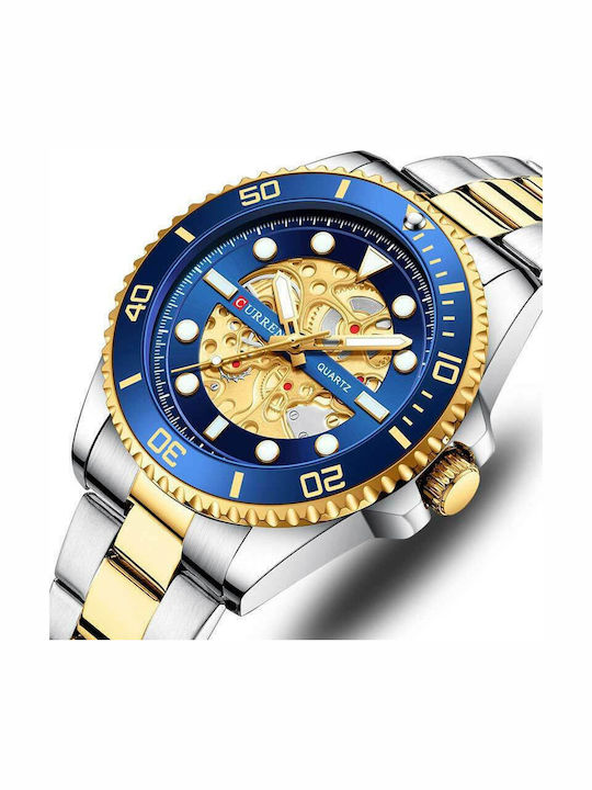 Curren Ceas Barbati 44mm Baterie cu Brățară din Metal Multicoloră/Albastru