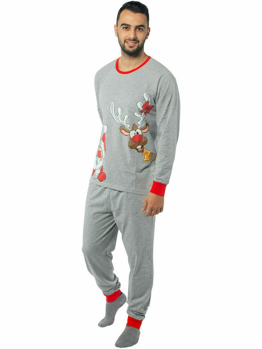 Vienetta Secret Men's Winter Cotton Pajamas Set Gray