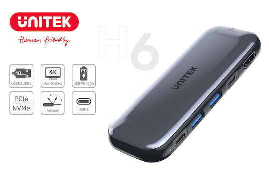 Unitek USB-C Docking Station με HDMI 4K PD Γκρι (D1046A)