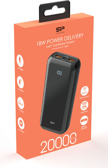 Silicon Power QS28 Power Bank 20000mAh 18W with 2 USB-A Output Ports and USB-C Power Delivery Quick Charge Black