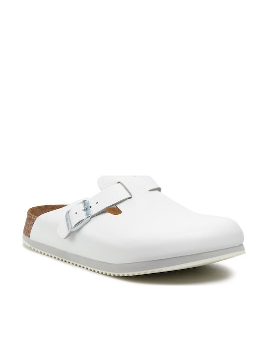 Birkenstock Boston SL Leather Anatomic Clogs White