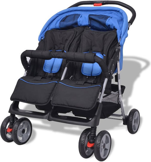 vidaXL Double Stroller Suitable from 6+ Months Blue & Black