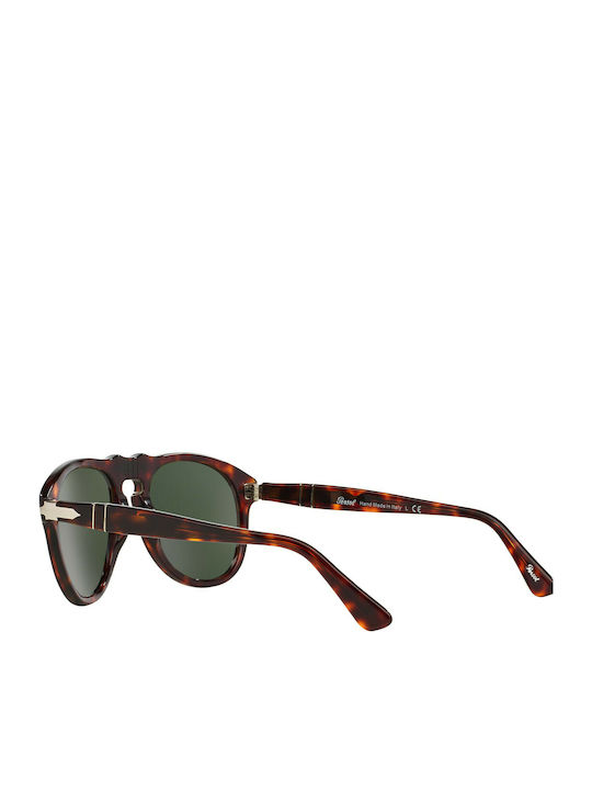 Persol Unisex Sunglasses with Brown Tartaruga Plastic Frame and Green Lens PO0649S 24/31