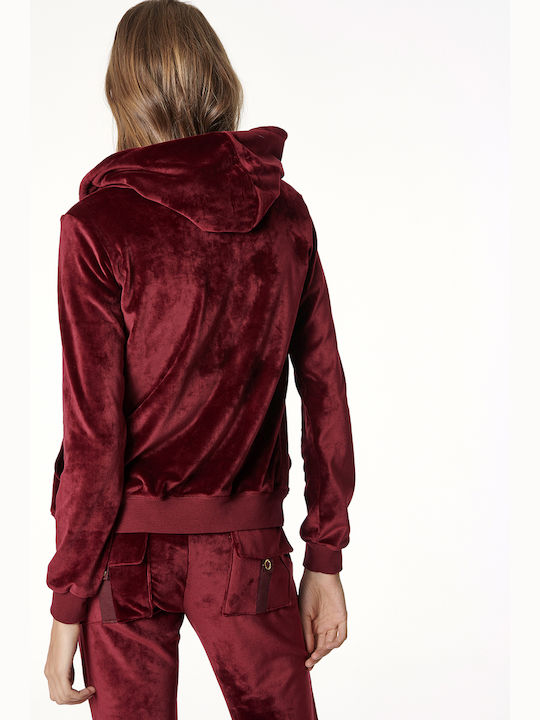 Women's Sweatshirt Jacket Velvet Hooded Burgundy