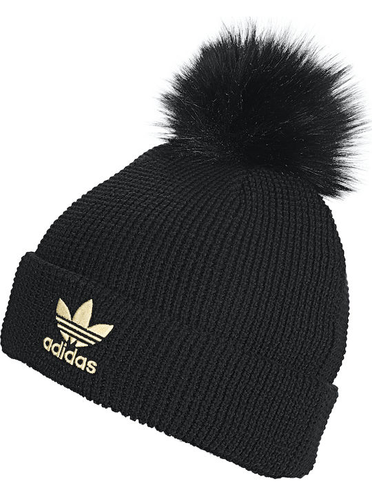 Pom Pom Beanie Beanie Knitted in Black color