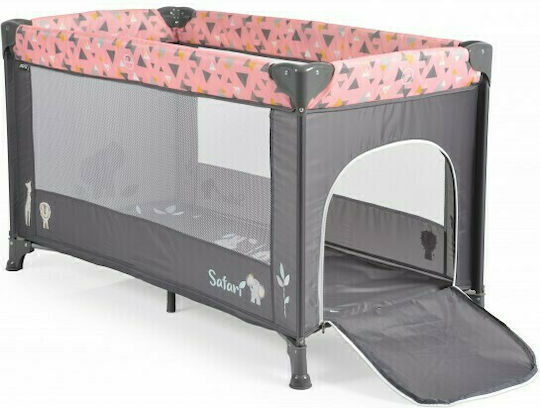 Moni Safari Playpen with Mattress Grey-Pink 125x65cm