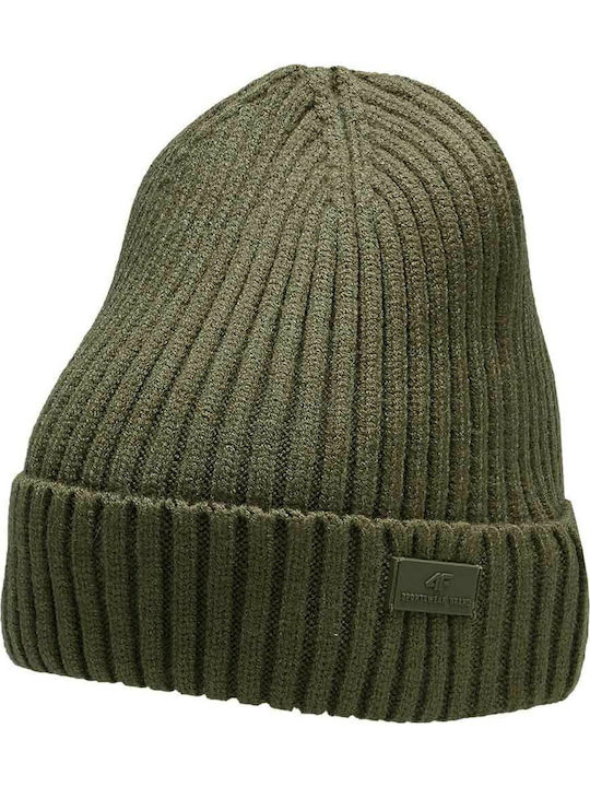 Beanie Ανδρικός Σκούφος με Rib Πλέξη σε Χακί χρώμα
