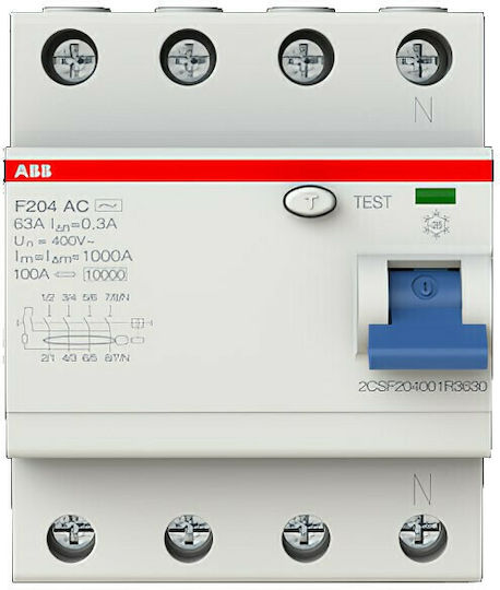 Abb F204AC-63/0.3 Ρεле за фаза Изтичане на земя 63Спецификация Четириполюсно 25073