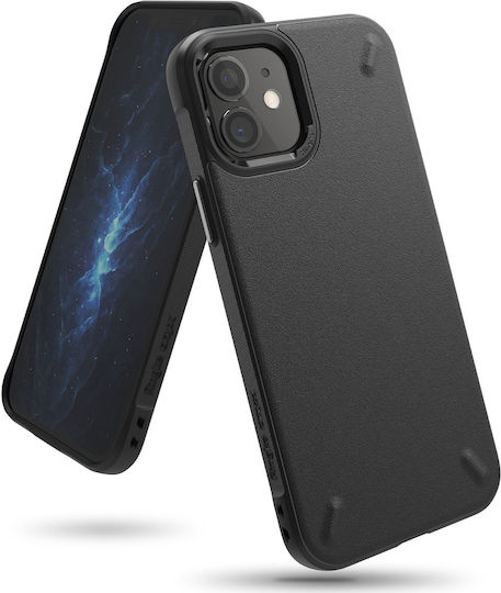 Ringke Onyx Back Cover Σιλικόνης 2mm με Λουράκι Σετ με Τζαμάκι Μαύρο (iPhone 12 mini)