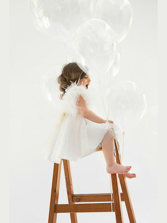 Bambolino Poliniki Ecru Baptism Clothing Set with Hair Accessories & Dress made of Tulle 2pcs
