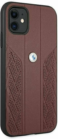 BMW Leather Curve Perforate Задна корица Кожа / Пластмаса Червен (iPhone 11)