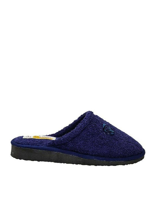 Frottee Winter Damen Hausschuhe Marineblau