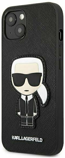 Karl Lagerfeld Saffiano Ikonik Karl`s Patch Umschlag Rückseite Kunststoff Schwarz (iPhone 13 Mini)