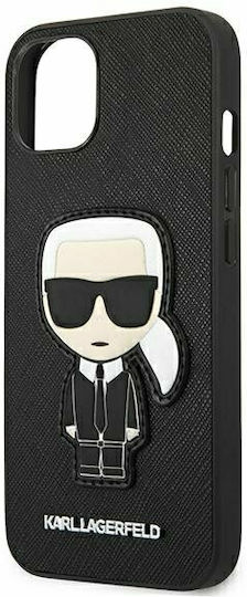 Karl Lagerfeld Saffiano Ikonik Karl`s Patch Umschlag Rückseite Kunststoff Schwarz (iPhone 13 Mini)