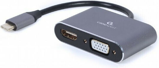 Cablexpert Μετατροπέας USB-C male σε HDMI / VGA female Γκρι (A-USB3C-HDMIVGA-01)