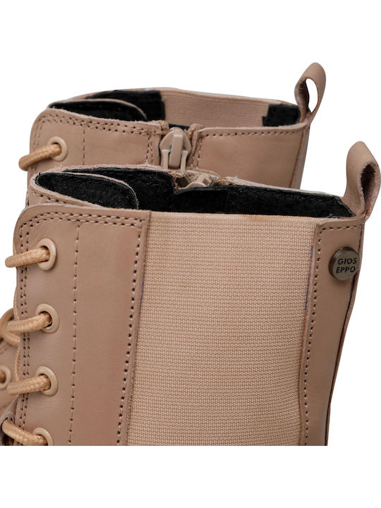 Adrar Leather Kids Boots with Laces Beige