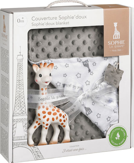 Sophie La Girafe Κουβέρτα Αγκαλιάς & Λίκνου Βελουτέ Γκρι 73x91εκ.