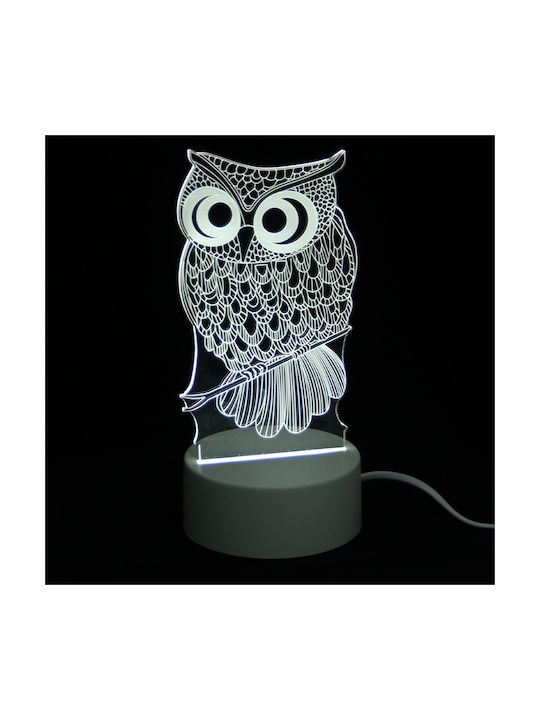 Owl Διακοσμητικό Φωτιστικό 3D Illusion LED σε Λευκό Χρώμα