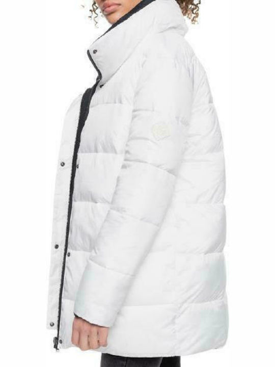 Women's Long Puffer Jacket Double Sided for Winter White