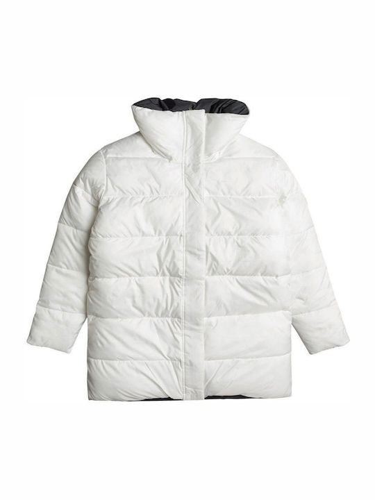 Women's Long Puffer Jacket Double Sided for Winter White