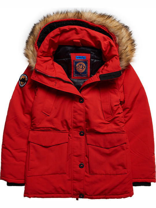 Everest Women's Long Parka Jacket for Winter with Hood Red