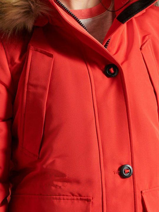Everest Women's Long Parka Jacket for Winter with Hood Red