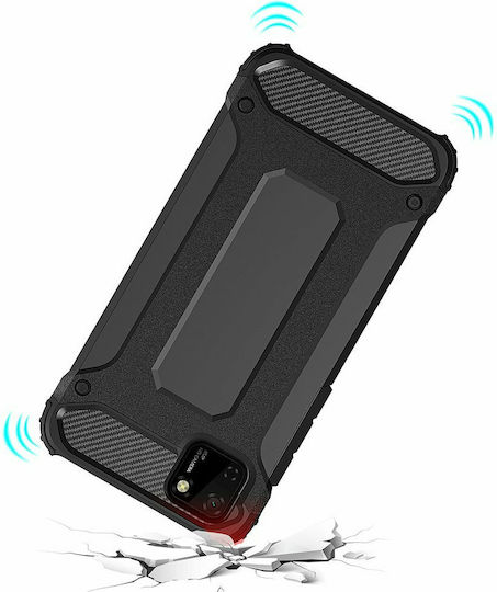 Hurtel Umschlag Rückseite Kunststoff Schwarz (Huawei Y5p)
