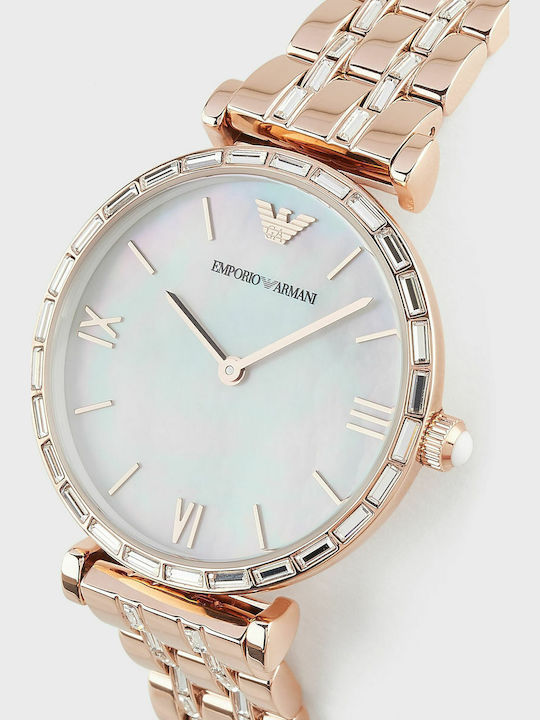 Emporio Armani Gianni T-bar Women's Watch with Pink Gold Metal Bracelet