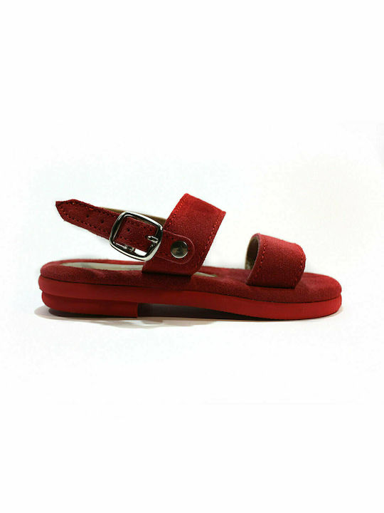 Leather anatomic children's sandals in red suede